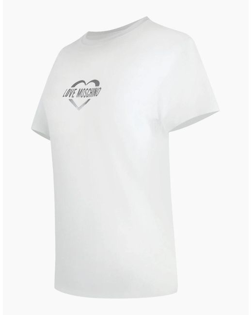 Love Moschino White Shiny Heart Logo T-Shirt