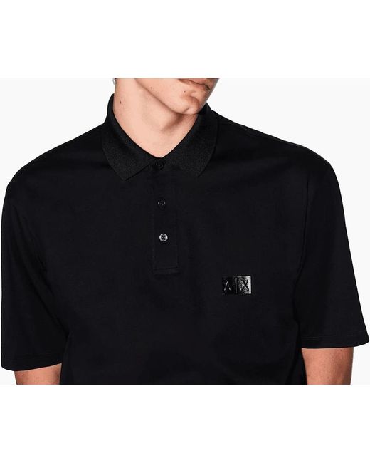 ARMANI EXCHANGE Black Mercerized Cotton Rubber Ax Polo Shirt for men