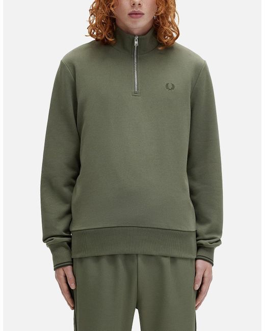 Fred Perry Green Half Zip Sweatshirt for men