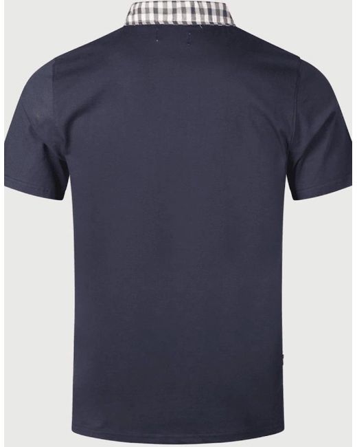 Aquascutum Blue Supima Cotton Check Collar Polo Shirt for men