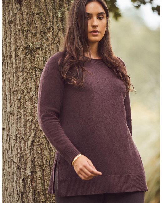 Live Unlimited London Purple Chocolate Crew Neck Longline Knit Jumper