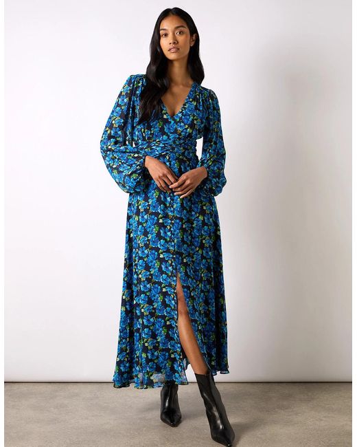 Ro&zo Blue Floral Print Ruched Waist Dress
