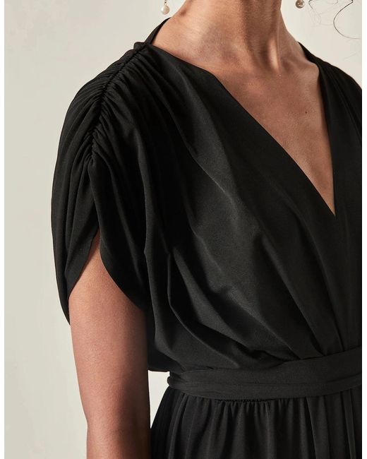 James Lakeland Black Draped Open-Back Midi Dress –