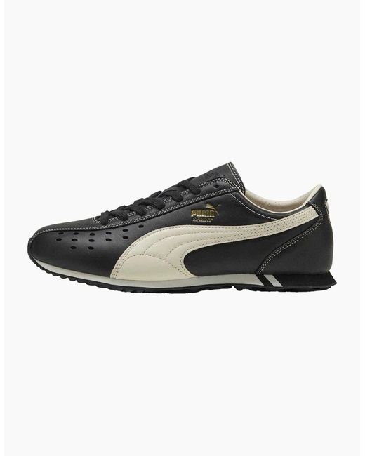 PUMA Black Ladies Sprint Leather Flat Trainers