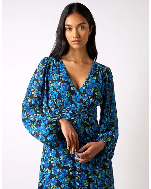 Ro&zo Blue Floral Print Ruched Waist Dress