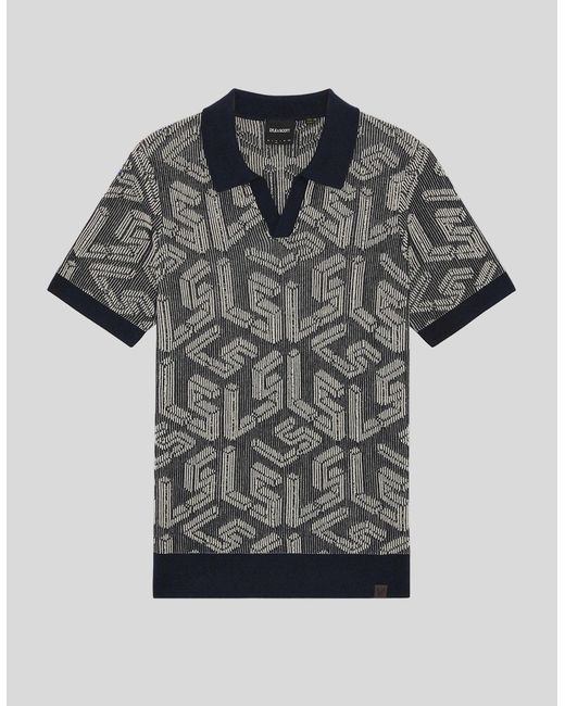 Lyle & Scott Gray Emblem Ribbed Knitted Polo Shirt for men