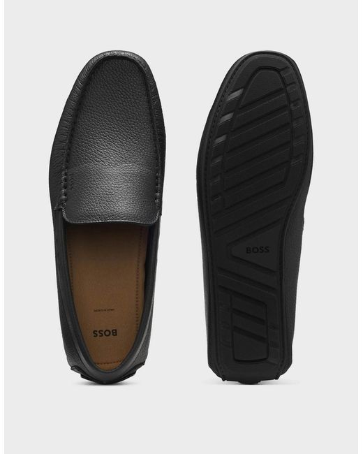 Boss Black Boss Noel Tumbled-Leather Loafers With Driver Sole for men