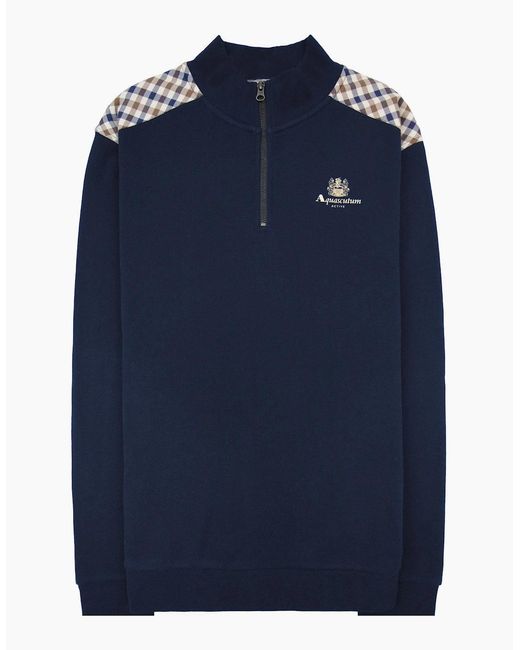 Aquascutum Blue Cc Shoulder 1/4 Zip Sweatshirt 11 for men