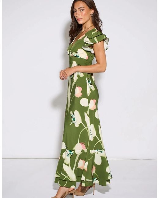 Gini London Green Floral Ruffle Maxi Dress