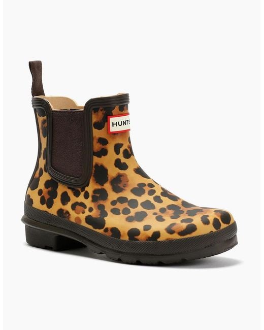 Hunter Brown Original Chelsea Rubber Leopard Wellington Boots