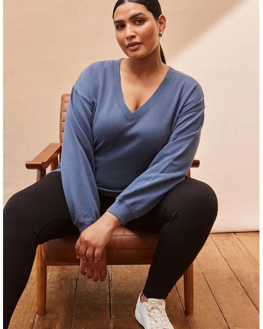 Live Unlimited London Blue V Neck Sweatshirt