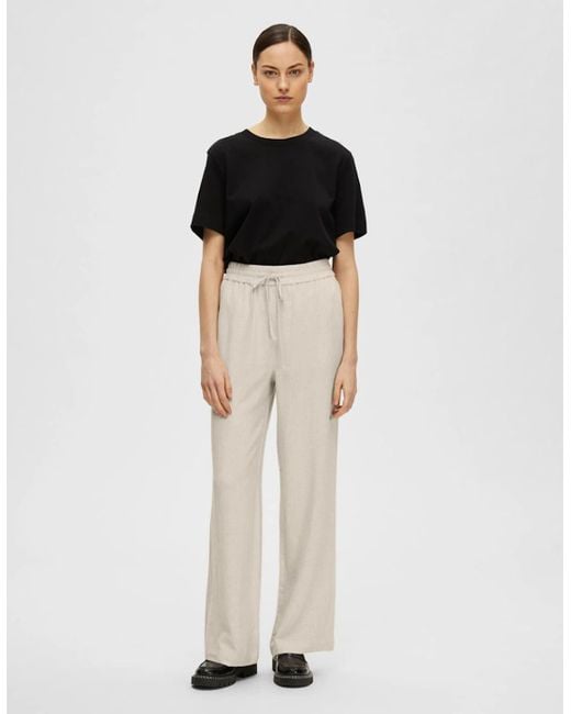 SELECTED Natural Femme Viva-Gulia Heavyweight Long Linen Pant Sandshell