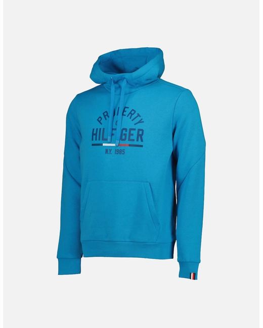 Tommy Hilfiger Blue Logo Print Hooded Sweatshirt for men
