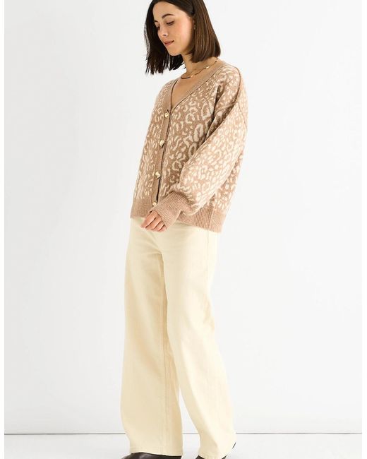Gini London Natural Camel Animal Print Wool Mix Cardigan Look Jumper