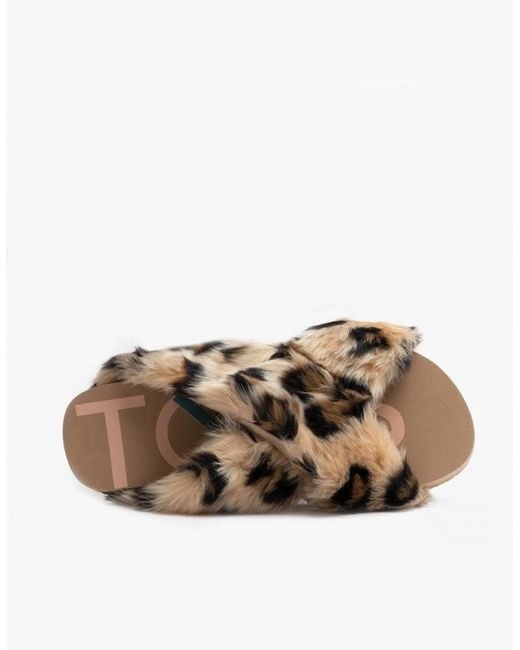 TOMS Brown Susie Faux Fur Mule Slippers Natural/Leopard