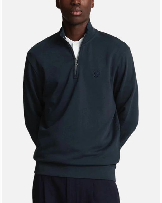 Lyle & Scott Blue Lyle & Scott Ml2022Ton Tonal Eagle Half Zip High Neck Jumper Sweatshirt Top for men