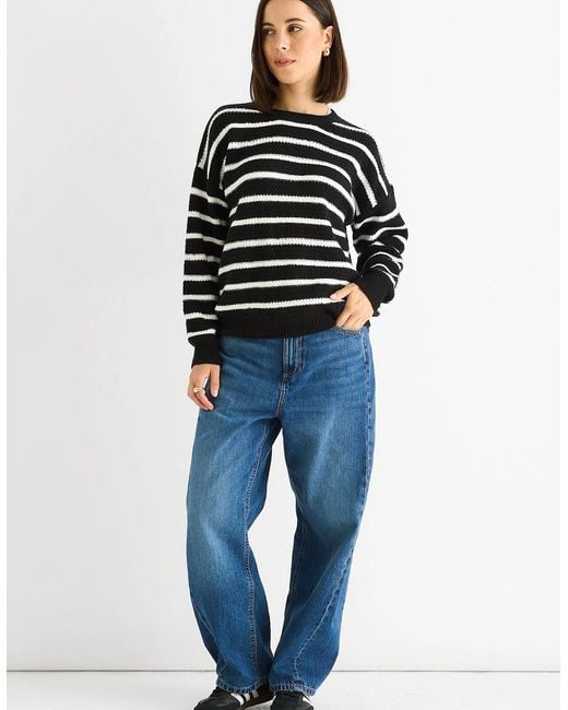 Gini London Blue Stripe Chunky Knit Oversized Jumper