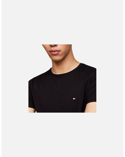 Tommy Hilfiger Black 10839 T Shirts Crew Neck Short Sleeve Summer New Cotton Tee for men