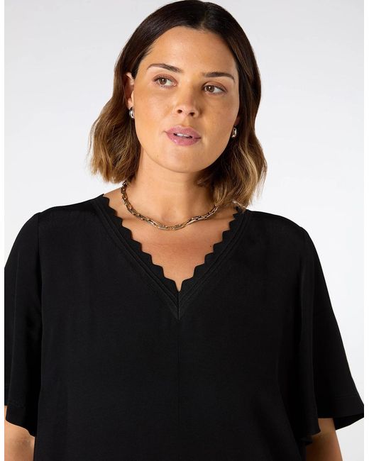 Live Unlimited London Black V Neck T-Shirt Dress Scallop Rib