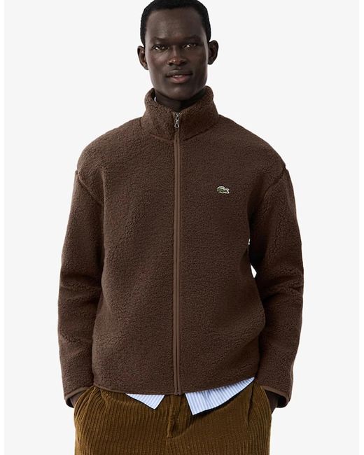 Lacoste Brown High Neck Sherpa Jacket for men