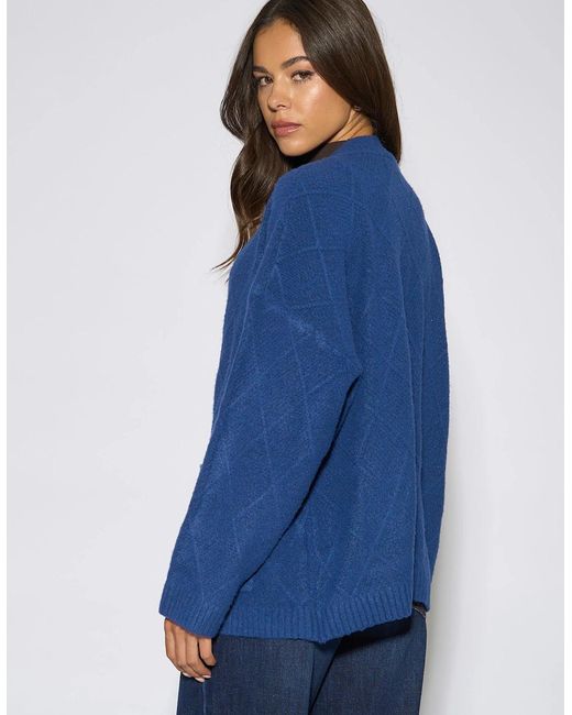 Gini London Blue Textured Button Detail Long Sleeves Cardigan