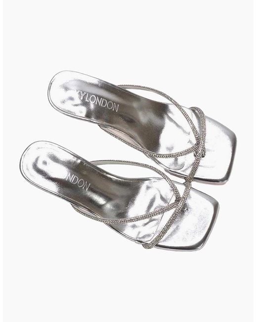 XY London Metallic Ladies Megan Diamante Kitten Heel Mule Sandals