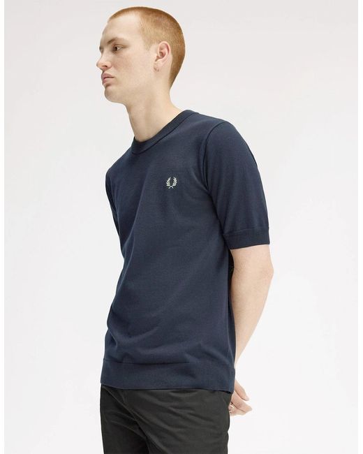 Fred Perry Blue Cotton Knitted T-Shirt for men