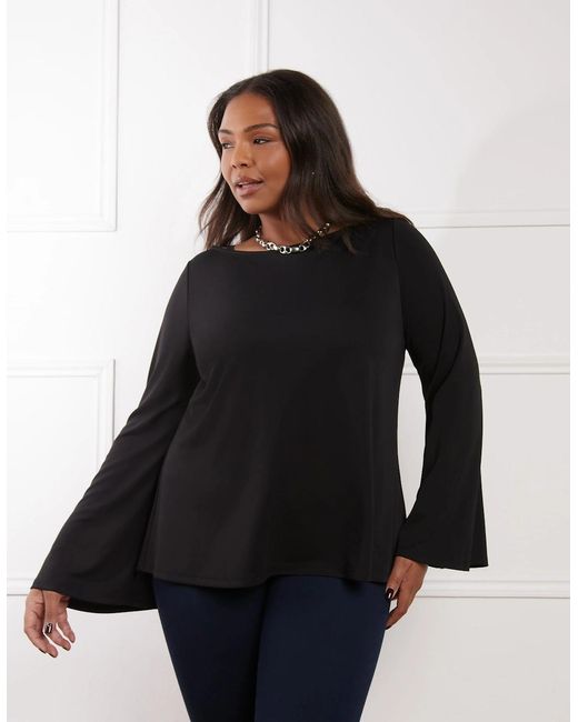 Live Unlimited London Black Jersey Flared Sleeve Top