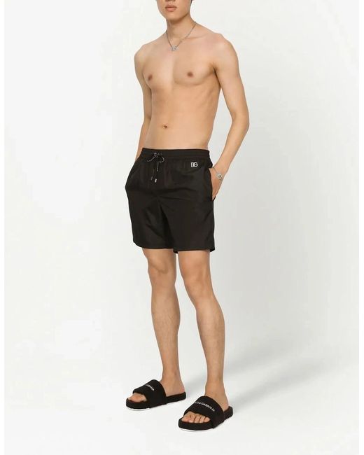 Dolce & Gabbana Black Swim Shorts Logo Tag for men