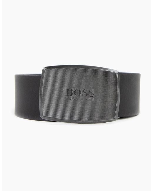 Boss Gray Jensy Structured Plaque Buckle Belt Dark for men