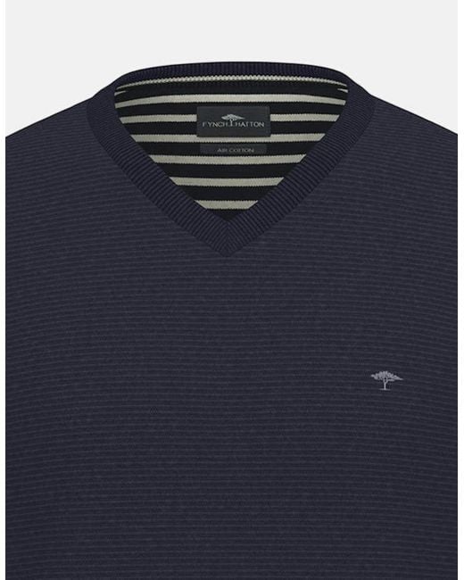 Fynch-Hatton Blue Fine Knit Air Cotton V-Neck Sweater for men