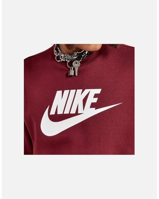 Nike Red Dq4912 Sweatshirt Sportswear Club Fleece Crew Neck Pullover Jumper New for men