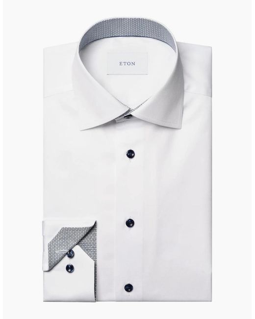 Eton of Sweden White Geometric Trim Signature Twill Contemporary. Shirt 00 for men