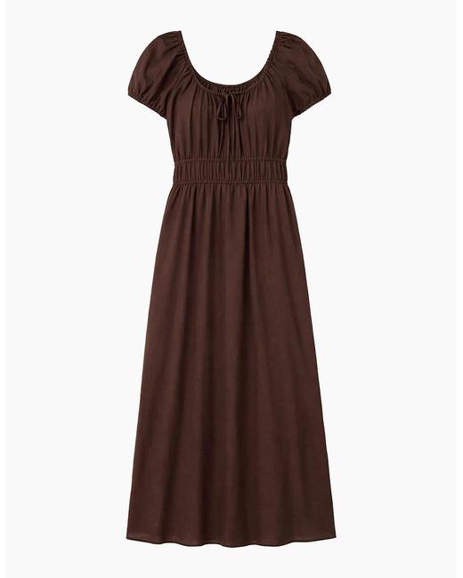 Ro&zo Brown Petite Gathered Neck Cotton Dress