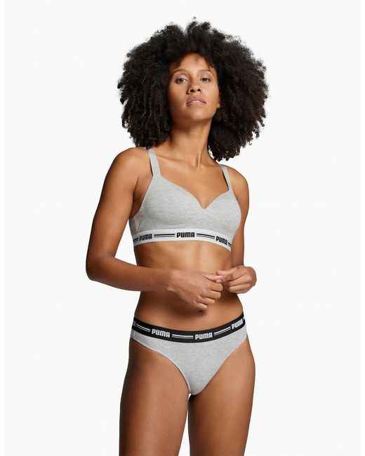 PUMA Gray 2-Pack Striped Logo Mid-Rise Strings, Melange
