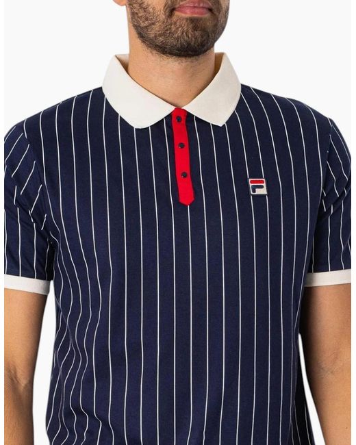 Fila Blue Polo Shirt Classic Striped Polo Short Sleeve Cotton Summer Polo for men