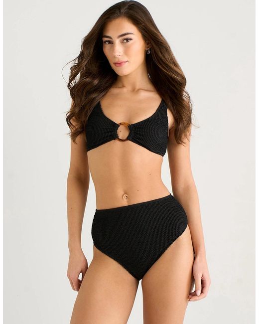 Gini London Black Textured High Waist Bikini Bottom