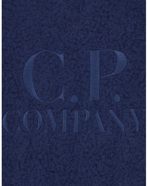 C P Company Blue Wool Polar Fleece Logo Hoodie for men