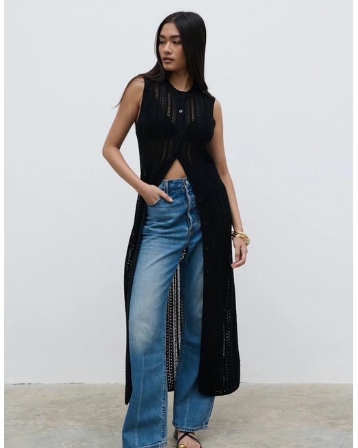 Pretty Lavish Blue Helen Longline Open Knit Cardigan