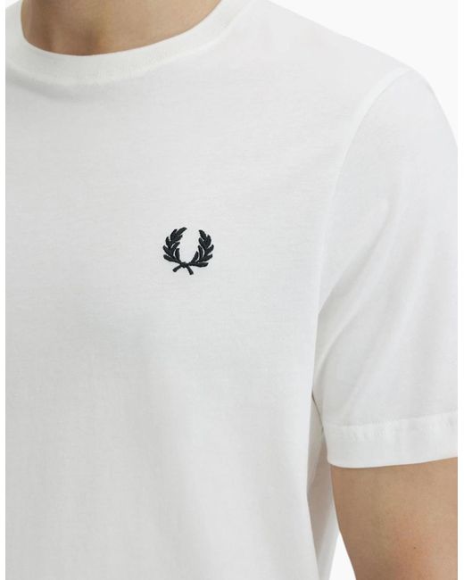 Fred Perry White T Shirt Ringer Crew Neck Short Sleeve Summer Tee for men