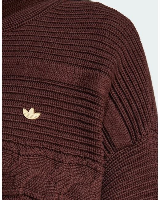 Adidas Brown Originals Premium Oversized Knit Turtleneck Sweater
