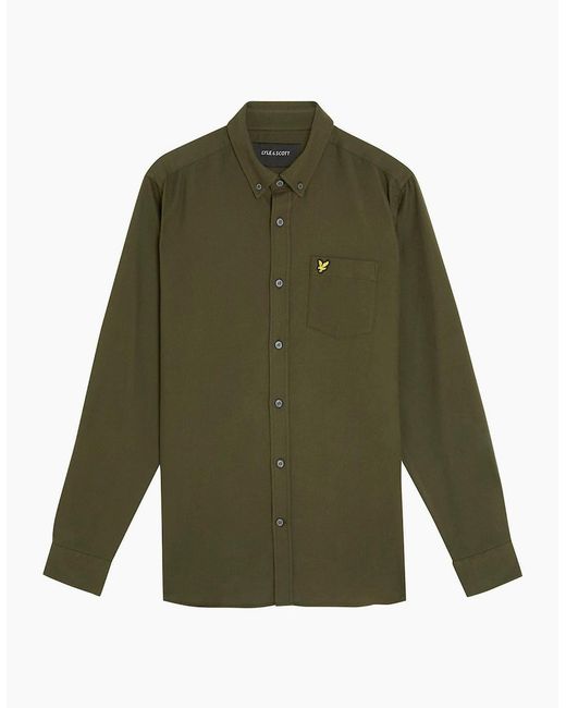 Lyle & Scott Green Flannel Button Down Collar Long Sleeve Shirt for men