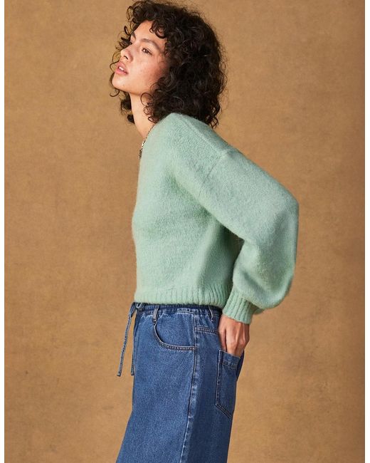 Ro&zo Green Cropped Jumper With Alpaca