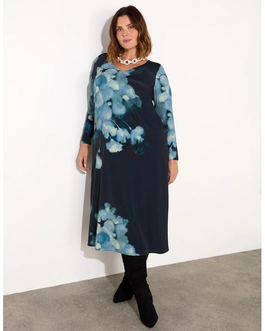 Live Unlimited London Gray Floral Print Long Sleeve Midaxi Dress