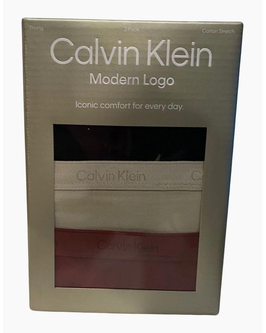 Calvin Klein Red 3-Pack Shiny Logo Thongs, /Cocoon/Syrah