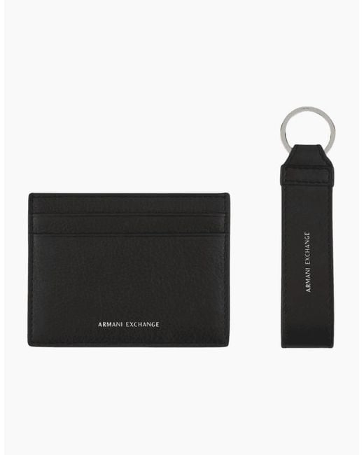 ARMANI EXCHANGE Black Embossed Logo Cardholder Gift Set for men