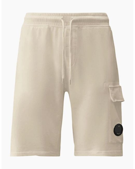 C P Company Natural Light Fleece Lens Pocket Gauze Cargo Shorts for men