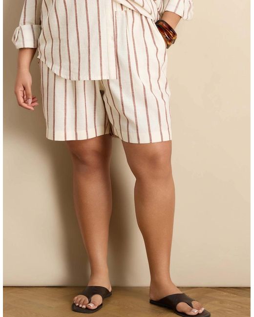 Live Unlimited London Natural Oatmeal Stripe Linen Blend Shorts