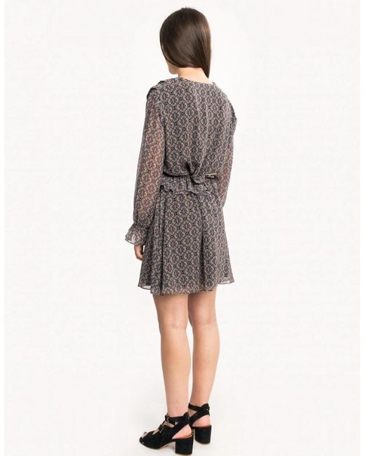 Maison Scotch Gray Long Sleeve Ruffle Detailed Dress
