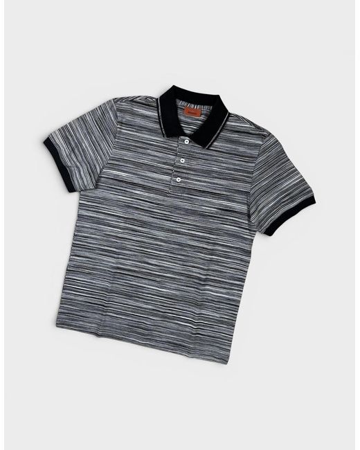Missoni Gray Striped Contrast Collar Polo Shirt Space Dyed for men